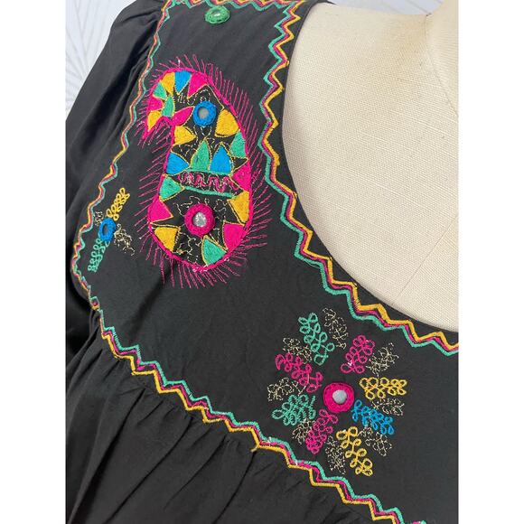 Vintage Sandy Starkman Boho Embroidered Caftan 100% Cotton Dress Made in India - Picture 9 of 13